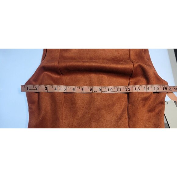 Andrew Marc New York Faux Leather Sheath Dress Brown Sleeveless Women’s Size 12 - Picture 11 of 16